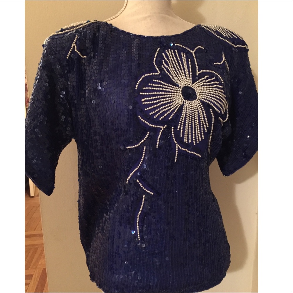 Vintage Sequins and Silk Beaded Top Sz S